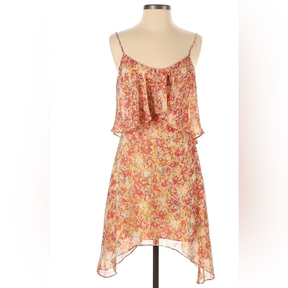 BCBG Generation Orange Floral Assymetrical Flowy Spring Dress